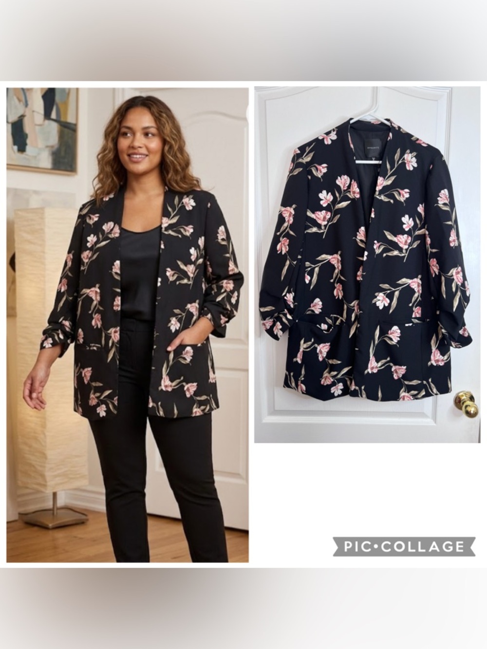 Dynamite Floral Open Front Black Blazer Jacket size XL